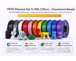 PETG Filament Set 7x 1KG 1.75mm – Mixed Kleuren – Sterk & Waterbestendig – 3D Printer Filament Voordeel Set - Hoge Hechting & Weinig Warping- obv beschikbaarheid