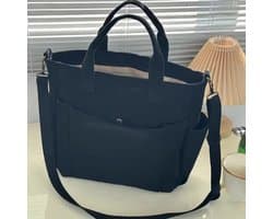 Canvas Schoudertas Zwart Dames – Grote Capaciteit Tote – Laptop 14 inch – Casual Schooltas & Werktas