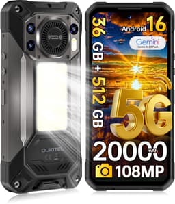 OUKITEL WP61 Rugged Smartphone 5G - 36GB RAM - 512GB ROM - 6,78 inch FHD+ 120Hz - 20000mAh 45W - 108 + 32MP Camera, met Nachtzicht - Android 16 - 120 LM Kampeerlamp - 130 dB Luidspreker - IP68/IP69K Outdoor telefoon - NFC GPS OTG - 2026 nieuw - Zwart — thumbnail 1