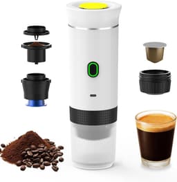 Draadloze koffiemachine voor in de auto, thuis en op reis. 3-in-1 elektrische koffiemaker, geschikt voor capsules en gemalen koffie. Mini cold brew en verwarmde koffiemachine met 15 bar koffiekopje (wit). — thumbnail 1