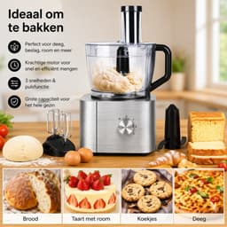 Hennova Keukenmachine - Blender - Mixer - Foodprocessor - Antislip voetjes - Gemakkelijk te gebruiken - Verschillende snelheden - 1100W - Zilver — thumbnail 5