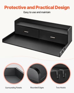 Wasmachine Ombouw met Lade & Opbergrek – Wasdroger Aanrecht – Wasmachine Verhoger met Werkblad en Haken – Wasruimte Organizer – 134x70 cm – Zwart — thumbnail 4