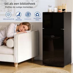 Minikoelkast met vriesvak 92 liter – 2-in-1 – Glazen deur met LED-verlichting – Stil bedrijf 45 dB – Voor keuken, kantoor en studentenkamers – 42,5 x 42,5 x 102 cm — thumbnail 4