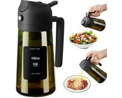 Olijfolie Sprayer - Glas - Olijfolie Fles Verstuiver voor Keuken - Oliefles - Olie Pomp Bakspray - Handmatig spuiten of gieten - Buiten bereik van licht bewaren - voor airfryer, koken, salade en BBQ-470 ML - zwart