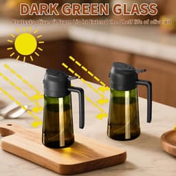 Olijfolie Sprayer - Glas - Olijfolie Fles Verstuiver voor Keuken - Oliefles - Olie Pomp Bakspray - Handmatig spuiten of gieten - Buiten bereik van licht bewaren - voor airfryer, koken, salade en BBQ-470 ML - zwart — thumbnail 6