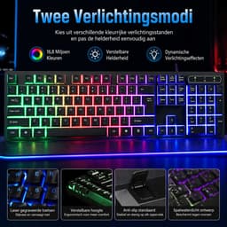 Gaming Toetsenbord met RGB Verlichting – Full Size – Mechanisch Gevoel – Waterbestendig – Geschikt voor PC & Laptop — thumbnail 5