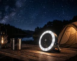LED Camping lamp en ventilator - Draagbaar - Plafondventilator - Tentventilator - Op batterij (3xAA) - Wit licht — thumbnail 1