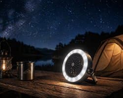 LED Camping lamp en ventilator - Draagbaar - Plafondventilator - Tentventilator - Op batterij (3xAA) - Wit licht — afbeelding 1