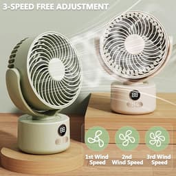 KZQ USB tafelventilator wit – 1200mAh oplaadbaar, 3 snelheden, stil (<25dB), 140° kantelbaar, 120° slingerend — thumbnail 2