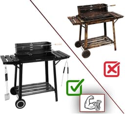 Houtskool BBQ Grill met Draaispit - Warmhoudrooster - Zijtafels - Tuingrill Zwart - bbq houtskool - 62552 — thumbnail 5