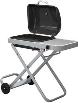 Draagbare Gasbarbecue - Gasbarbecue en grill - 1 Branders - 2,5 kW - Grillwagen - Barbecuewagen - met Grillrooster, Wielen, Inklapbaar Onderstel, Bijzettafels, Thermometer & Deksel - 109 x 55 x 89 cm - Zwart + Zilver — thumbnail 3