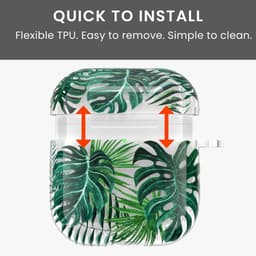 kwmobile Hoes compatibel met Apple Airpods 4 Case - Zachte TPU beschermhoes - Cover in groen / transparant Tropische planten design — thumbnail 3