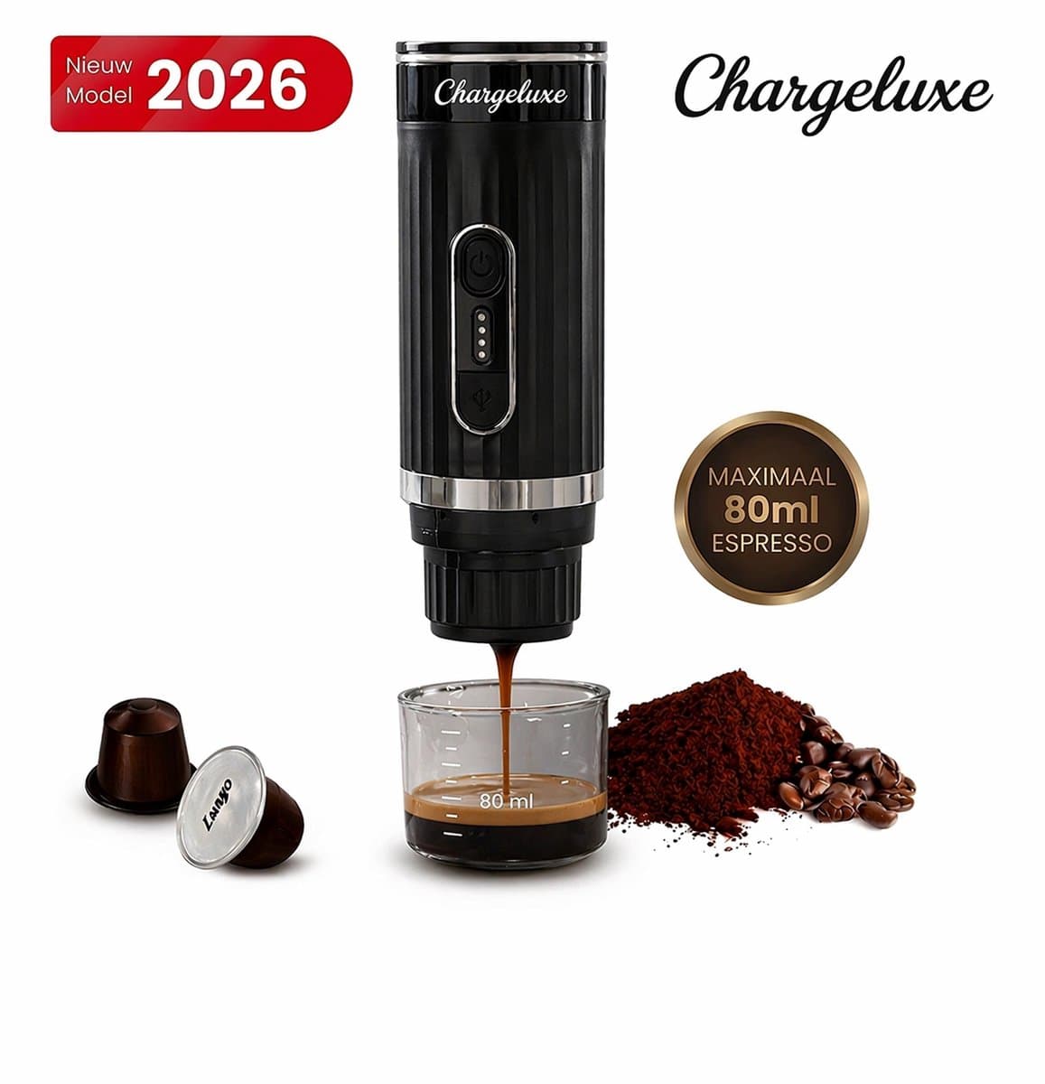 ChargeLuxe - Draagbare Elektrische Espressomachine - Voor Onderweg, Reizen en Camping - Portable Espresso Machine - Capsules & Gemalen Koffie - 12 Volt — afbeelding 1