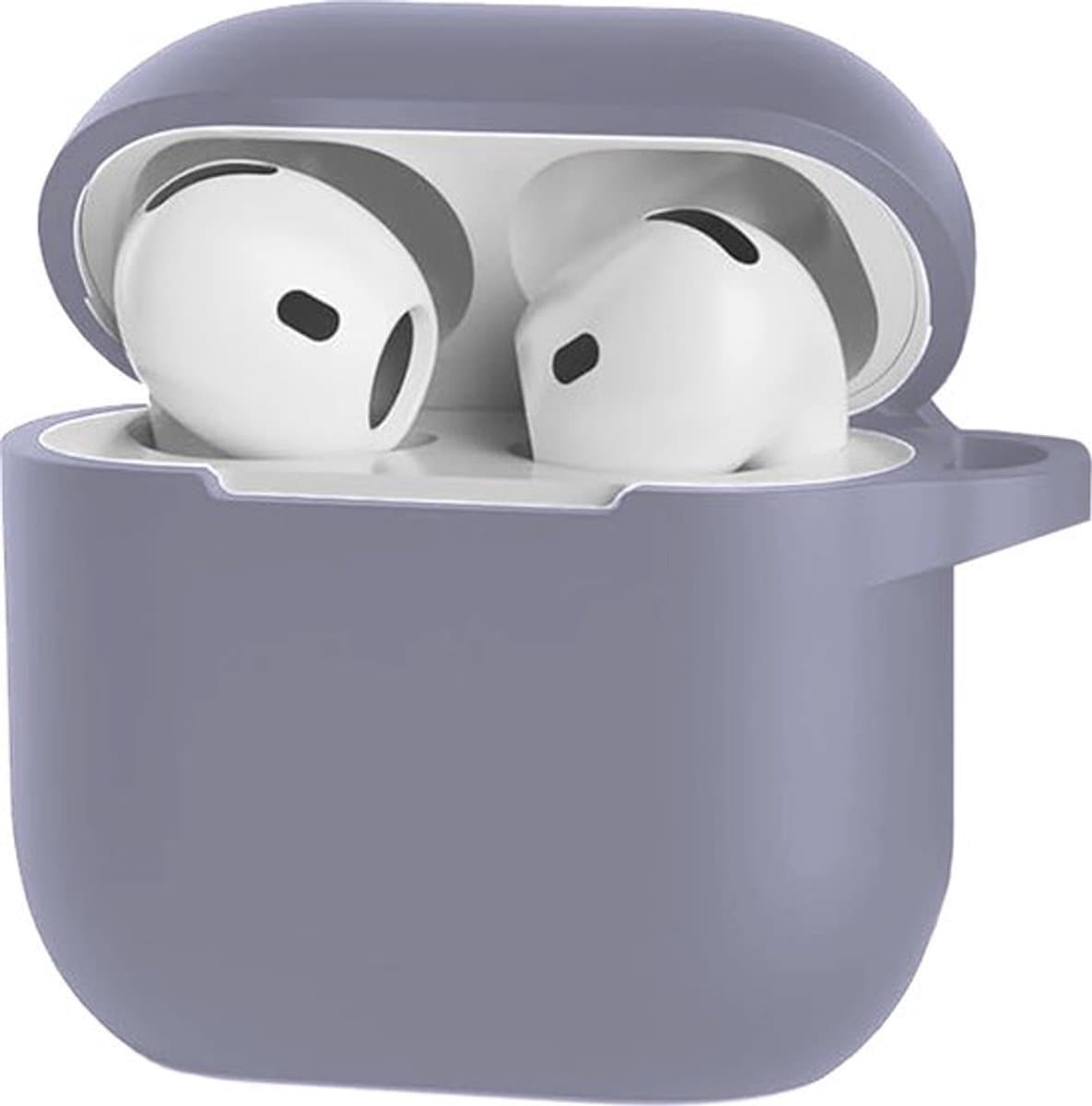 Bescherm je AirPods 4 met onze handige Siliconen Hoes - Geschikt voor Apple AirPods 4 - Met Clip Cover - grijs-paars — afbeelding 1