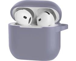 Bescherm je AirPods 4 met onze handige Siliconen Hoes - Geschikt voor Apple AirPods 4 - Met Clip Cover - grijs-paars