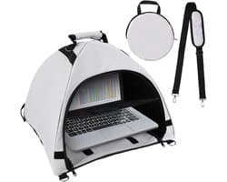 Laptoptent, laptopzonnescherm, waterdicht doek, computerscherm, privacyscherm voor buitengebruik, bescherming tegen schittering en warmte, omvormbare tas voor buiten, grijs