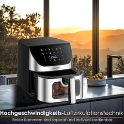 Heteluchtfriteuse - Airfryer Mini-oven - Gezond Koken - 12 Programma's - 8 Liter - Zilver Zwart — thumbnail 5