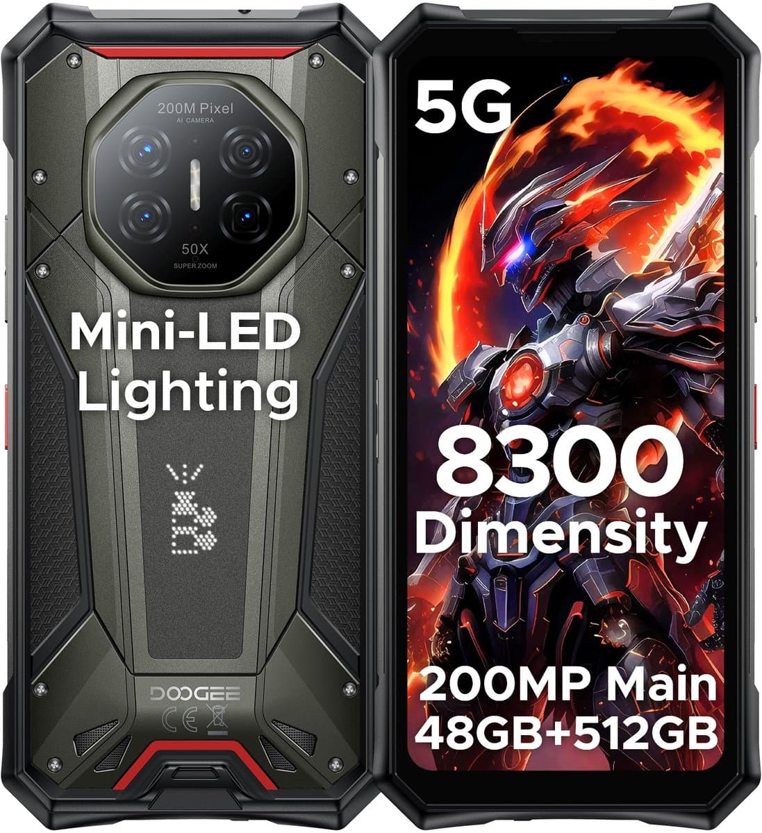 DOOGEE S300 PRO 5G - Robuuste smartphone - Robuuste telefoon - 48GB RAM + 512GB ROM (2TB/TF) - 6,78 inch FHD/120Hz - 11000mAh/66W - IP68 - Dimensity 8300 - Android 16 - 200MP AI camera - NFC - Vingerafdruk - Gezichtsherkenning - Slimme lichteffecten — afbeelding 1