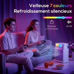 Draagbare Luchtkoeler 4-in-1 - Mini Airco met Waterkoeling - 3 Snelheden - 2 Verneveling Standen - 7 Kleuren LED Verlichting - USB Type-C - Wit — thumbnail 4