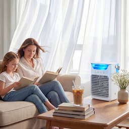 Draagbare Luchtkoeler 4-in-1 - Mini Airco met Waterkoeling - 3 Snelheden - 2 Verneveling Standen - 7 Kleuren LED Verlichting - USB Type-C - Wit — thumbnail 2