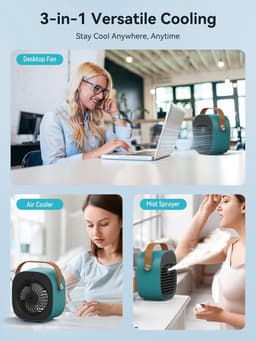 Draagbare Airco en Luchtbevochtiger 2-in-1 - Tafelventilator met 3 Snelheden - Oplaadbaar via USB - Voor Thuis, Kantoor en op Reis - 1 Stuk (Groen) — thumbnail 4