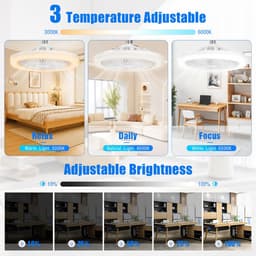 Stille plafondventilator met lamp - Lampfitting met schroefbevestiging - LED-lamp voor plafondventilator - Plafondventilator met lamp en afstandsbediening voor keuken, badkamer, berging, garage — thumbnail 4