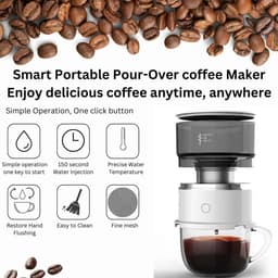 Automatisch, compact en draagbaar koffiezetapparaat | 'Pour-over'-druppelkoffiemachine voor één kopje met filter – geschikt voor op reis, thuis, op kantoor en in de keuken (klein formaat) — thumbnail 4
