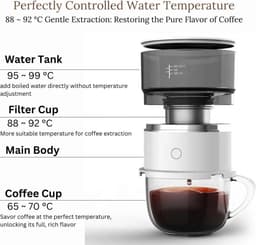 Automatisch, compact en draagbaar koffiezetapparaat | 'Pour-over'-druppelkoffiemachine voor één kopje met filter – geschikt voor op reis, thuis, op kantoor en in de keuken (klein formaat) — thumbnail 5