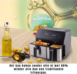 QIN® Dubbele Airfryer - Heteluchtfriteuse - Duo Airfryer - 9 L - Zwart - 35cm x 39cm x 31cm — thumbnail 5