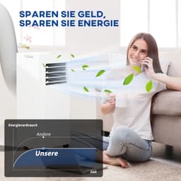 4-in-1 Mobiele Airco - Draagbare Airconditioner - 4-in-1 Koelen, Ontvochtiger, Ventilator & Slaapstand - 9000 BTU - voor 15-28 m² - met Afstandsbediening, Wasbaar Filter, LED-display & 24-uurs Timer - Wit — thumbnail 5