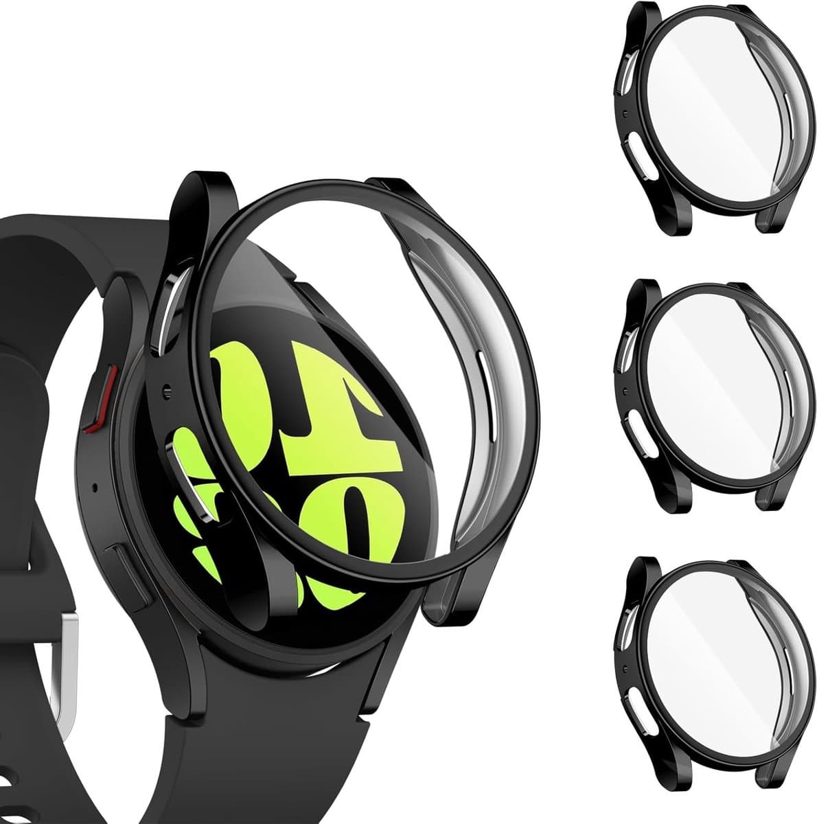Pack van 3 Beschermhoezen voor Samsung Galaxy Watch 4 en 5 - Ultra Dunne TPU Volledige Bescherming met Beschermfolie - Zwart — afbeelding 1