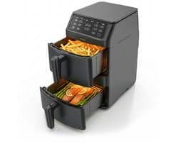 Seeger SuperFry Dubbele Airfryer - 11 Liter, 6 Kookprogramma's - 30°C–220°C - PFAS-vrij - Gestapelde lades - Voor 10 personen - Digitaal Touchscreen