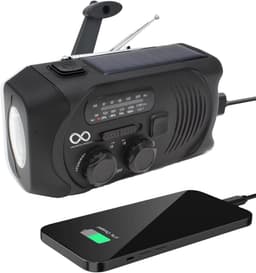 Noodradio - Solar - Opwindbaar - Zwart - Powerbank Zonne-energie - Zaklamp - Opwindbare Radio - Noodpakket — thumbnail 1