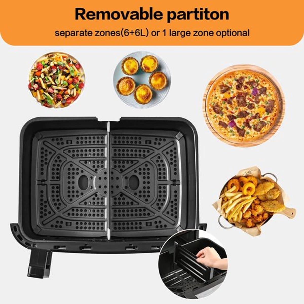 Heteluchtfriteuse – Airfryer - Airfryer Oven XXL - 12L - Dubbele Kookkamer Instelbaar - 2000W - 240V - 8 Voorgeprogrammeerde Programma's - LED Touchscreen - Kijkvenster - Zwart — afbeelding 1