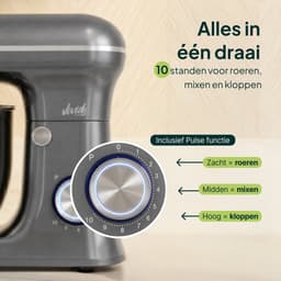 Vivid Green 1500W Keukenrobot - 5L Mengkom - 10 Snelheden - Keukenmixer - Keukenmachine - Grijs — thumbnail 4