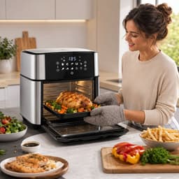 Airfryer Oven – 16Liter – Heteluchtfriteuse – 1800W – 8 Programma’s – PFAS-vrij – Inclusief Accessoires – zilver – Royal Swiss® — thumbnail 3