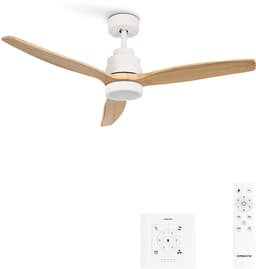 CREATE - Plafondventilator 40W silent 100% hout - Wit / Licht hout - Ø112cm - Met licht - Controller voor wandmontage + afstandsbediening - WIND STYLANCE NATURAL WOOD — thumbnail 1