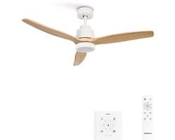 CREATE - Plafondventilator 40W silent 100% hout - Wit / Licht hout - Ø112cm - Met licht - Controller voor wandmontage + afstandsbediening - WIND STYLANCE NATURAL WOOD — afbeelding 1