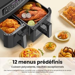 Dubbele heteluchtfriteuse met kijkvenster, 10L (4L x 6L), 2600W capaciteit dubbele Airfryer, 12-in-1-programma's, Air Fryer met touchscreen — thumbnail 5