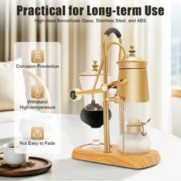 CINK Brew® Siphon Koffiezetapparaat 400ml – Vintage Vacuum Coffee Maker – Luxe Barista Coffee Brewer met Alcoholbrander – Goud — thumbnail 2
