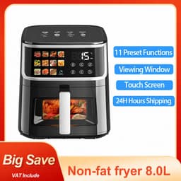 Novari Airfryer - Heteluchtfriteuse - Friteuse - Frituurpan - 8 Liter - 11 vooraf ingestelde programma's - LED-display - Zwart — thumbnail 7