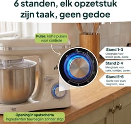 Vivid Green 2000W Keukenrobot - 6.2L - Mixer met Mengkom - Keukenmachine - Keukenmixer - Creme — thumbnail 3