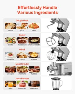 Keukenmachine - Mixer - Maaltijden Bereiden - 5-in-1 Functionaliteit - 6 Liter Kom - Zilverkleurig — thumbnail 3