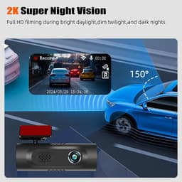 Dashcam Auto, 2K WiFi met App Controle, Dashcam Voorkant Binnenkant met 64GB SD Kaart, Ingebouwd Display 1.5 inch, Dashcam Ondersteunt Parkeer Bewaking, G-Sensor, Lus Opname, Loop Recording — thumbnail 5