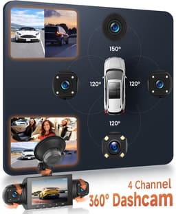 4-kanaals dashcam auto 360°, 4 camera's FHD 1080P voor en achter links rechts — thumbnail 3