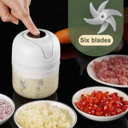 Elektrische Keukenmachine - Groente Hakker Foodprocessor - Snel Ingrediënten Snijden - USB Oplaadbaar Draadloos - 9x9x9 cm - Wit — thumbnail 4