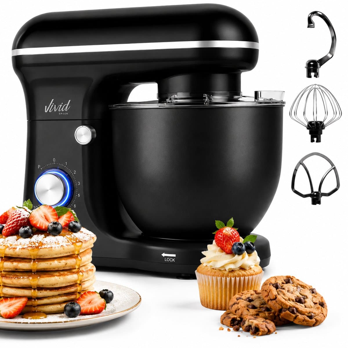 Vivid Green 1500W Keukenrobot - 5L Mengkom - 10 Snelheden - Keukenmixer - Keukenmachine - Matzwart — afbeelding 1
