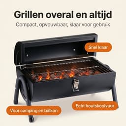 Cheqo® Houtskool BBQ - Tafelbarbecue - Tafelgrill - Draagbare Barbecue - Camping BBQ - Opvouwbaar en Inklapbaar - Mini BBQ voor Balkon - Compact - Houtskoolbarbecue - Tafel BBQ - Picknick BBQ - Grillrooster - Barbecue - Buitengrill — thumbnail 3