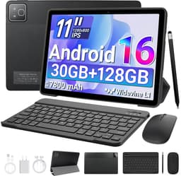 11 inch Tablet – 128GB opslag – 7800 mAh batterij – Android 16 – WiFi 6 – Tablet met Toetsenbord, Muis & Pen, Hoesje - Zwart — thumbnail 1