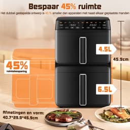 Saikefy Airfryer XXL - 11 Liter - Gestapelde Lades - 11 Programma's - Airfryer met Intelligent Touchbediening - Heteluchtfriteuse - Inclusief 4 handige accessoires — thumbnail 4